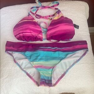 NWOT  Multicolor Striped Bikini Set